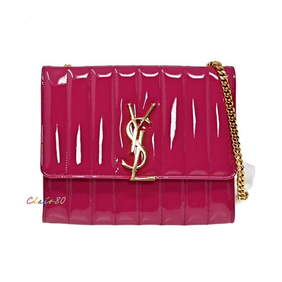 Saint Laurent Handbags - Vicky Patent Matelassé Leather Wallet on Chain